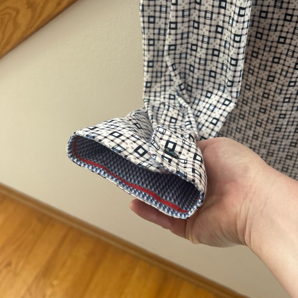 Buttercloth Shirt Mens L Blue Geometric Flip Cuff Casual Dress Button Up - Picture 5 of 11